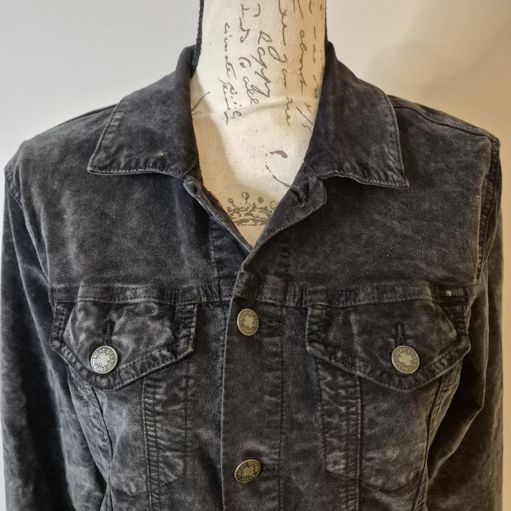 Lucky Brand Jeans The Tommy Trucker Charcoal Black Velvet Jacket - M - Picture 9 of 15
